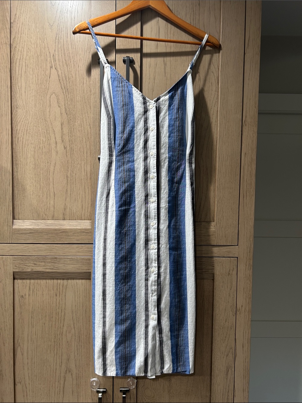 Lucky Brand Button-Front Striped Midi Dress in Blue and White Cotton